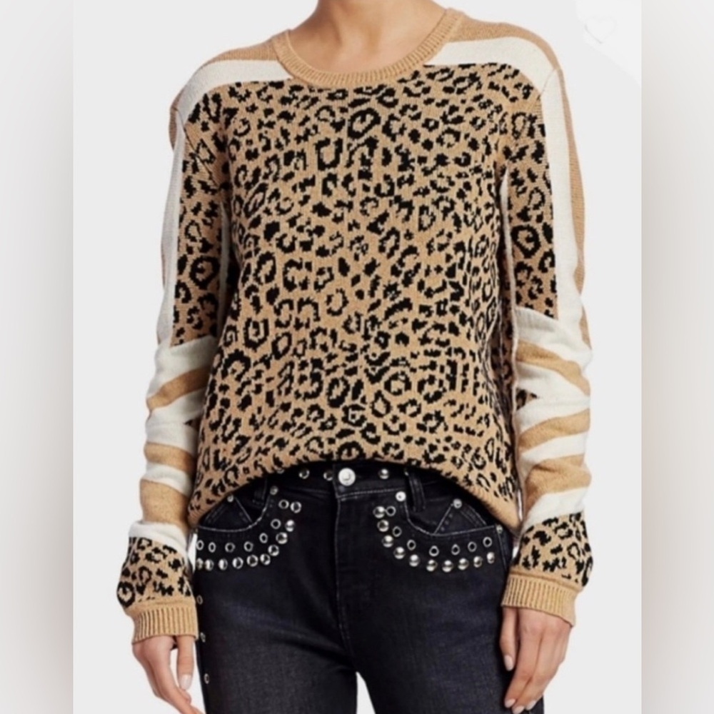 Current/Elliott The Duvall Leopard Print Cashmere Blend Sweater 1 S